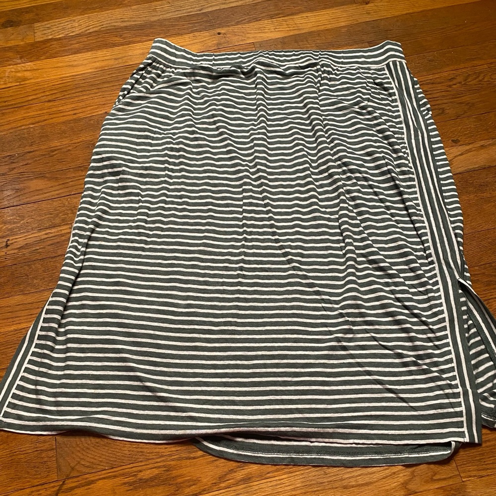 Eileen Fisher Organic Cotton Blend Striped Skirt Green White Midi - Picture 2 of 6